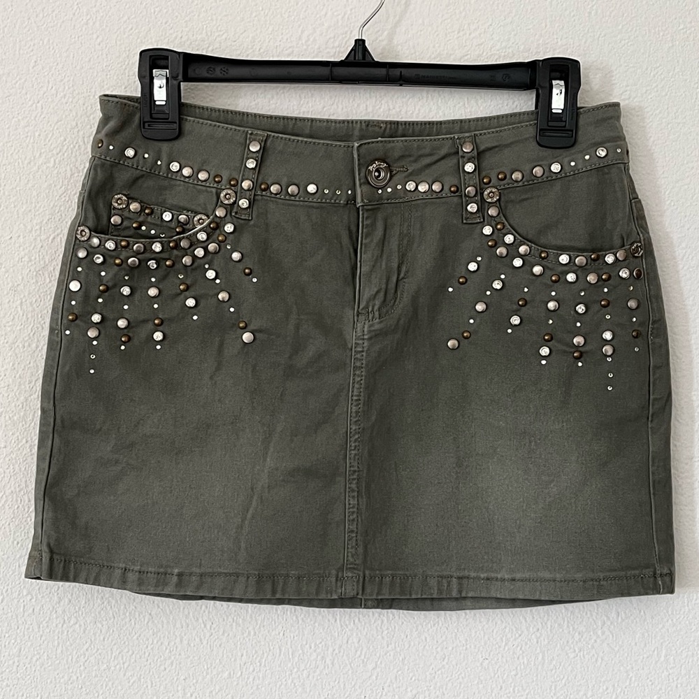 Army green skirt with embellishments